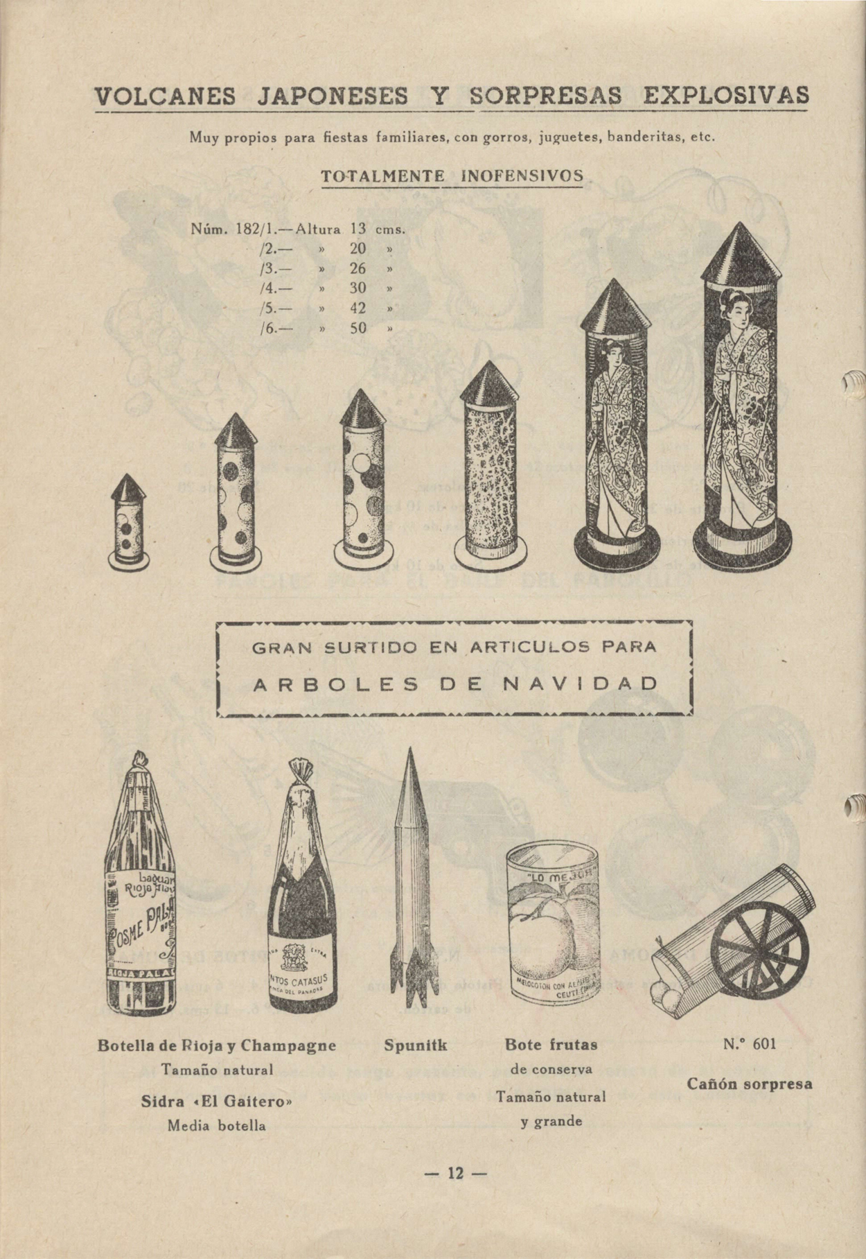 Catálogo comercial de bombas japonesas y globos grotescos.