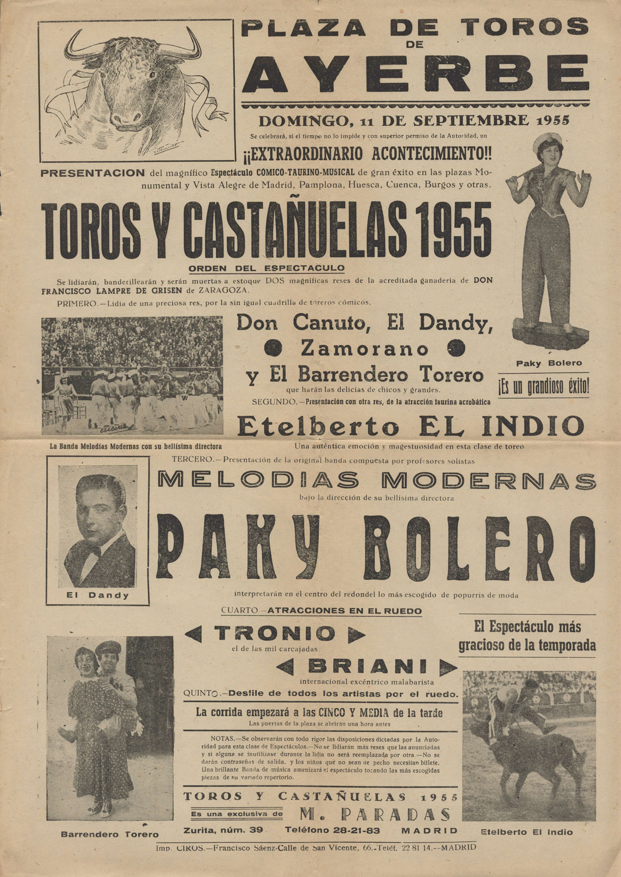 Cartel del espectáculo cómico taurino musical “Toros y Castañuelas”.