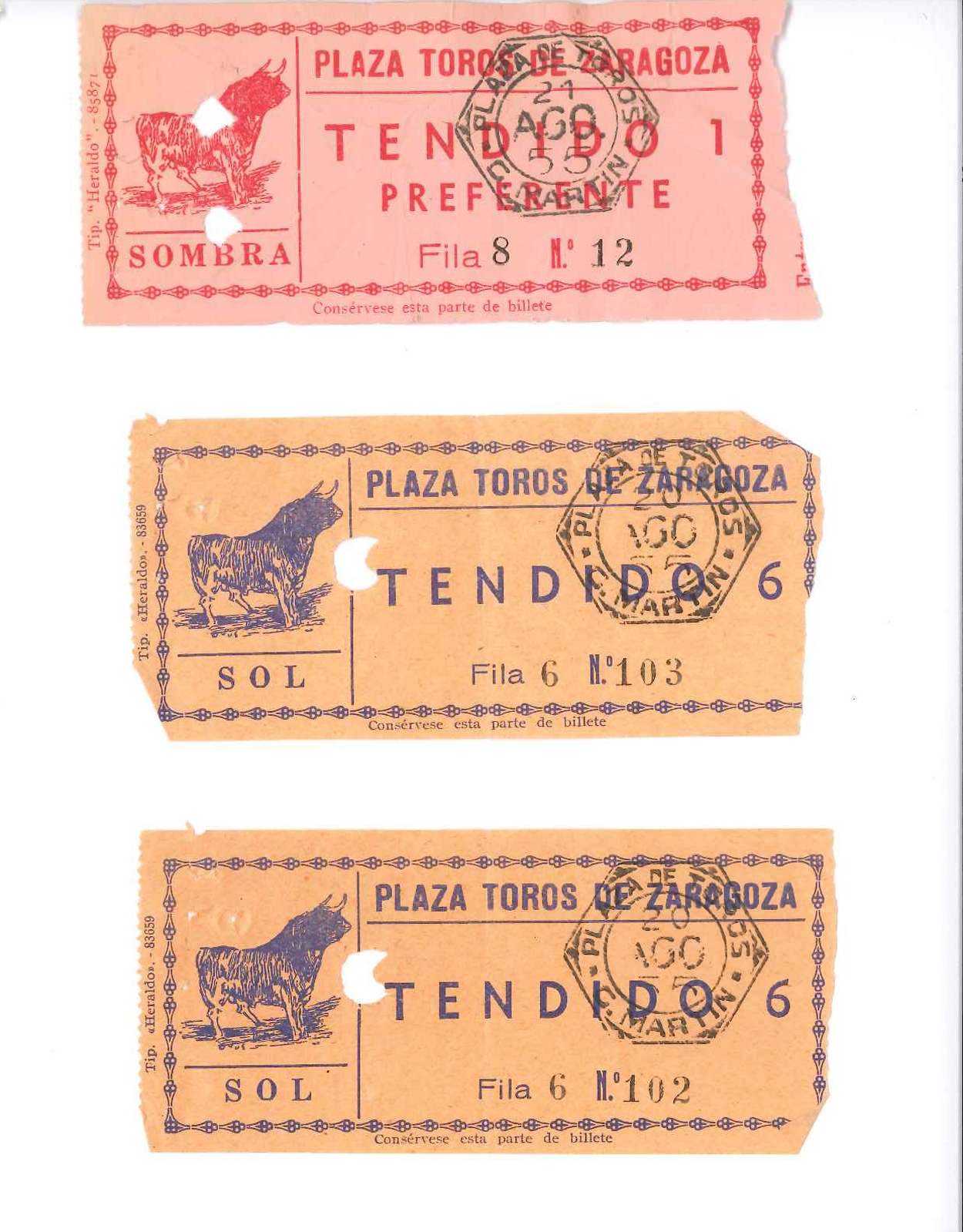 Entradas usadas en la corrida de toros del 20 de agosto en Zaragoza.